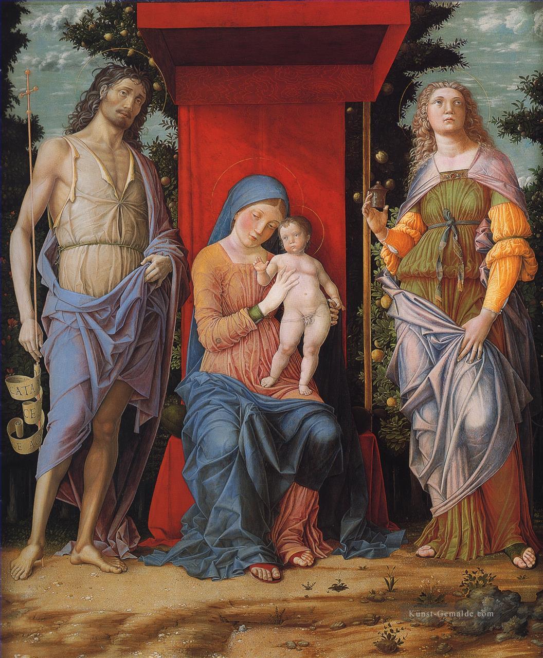 Jungfrau und Kind mit dem Magdalen und St Johannes der Täufer Renaissance Maler Andrea Mantegna Ölgemälde